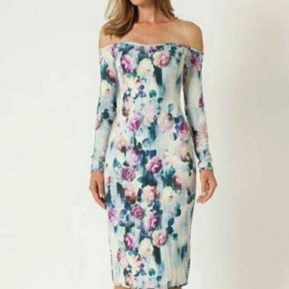 Black Halo Vita Sheath Dress – Moonlight Blue/Pink Rose Floral – Size 2